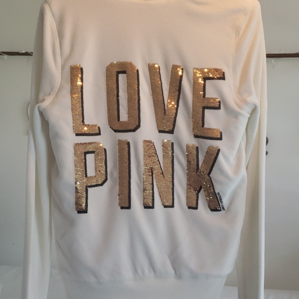 Victoria's Secret PINK CREAM Zip-Up FLEECE JACKET